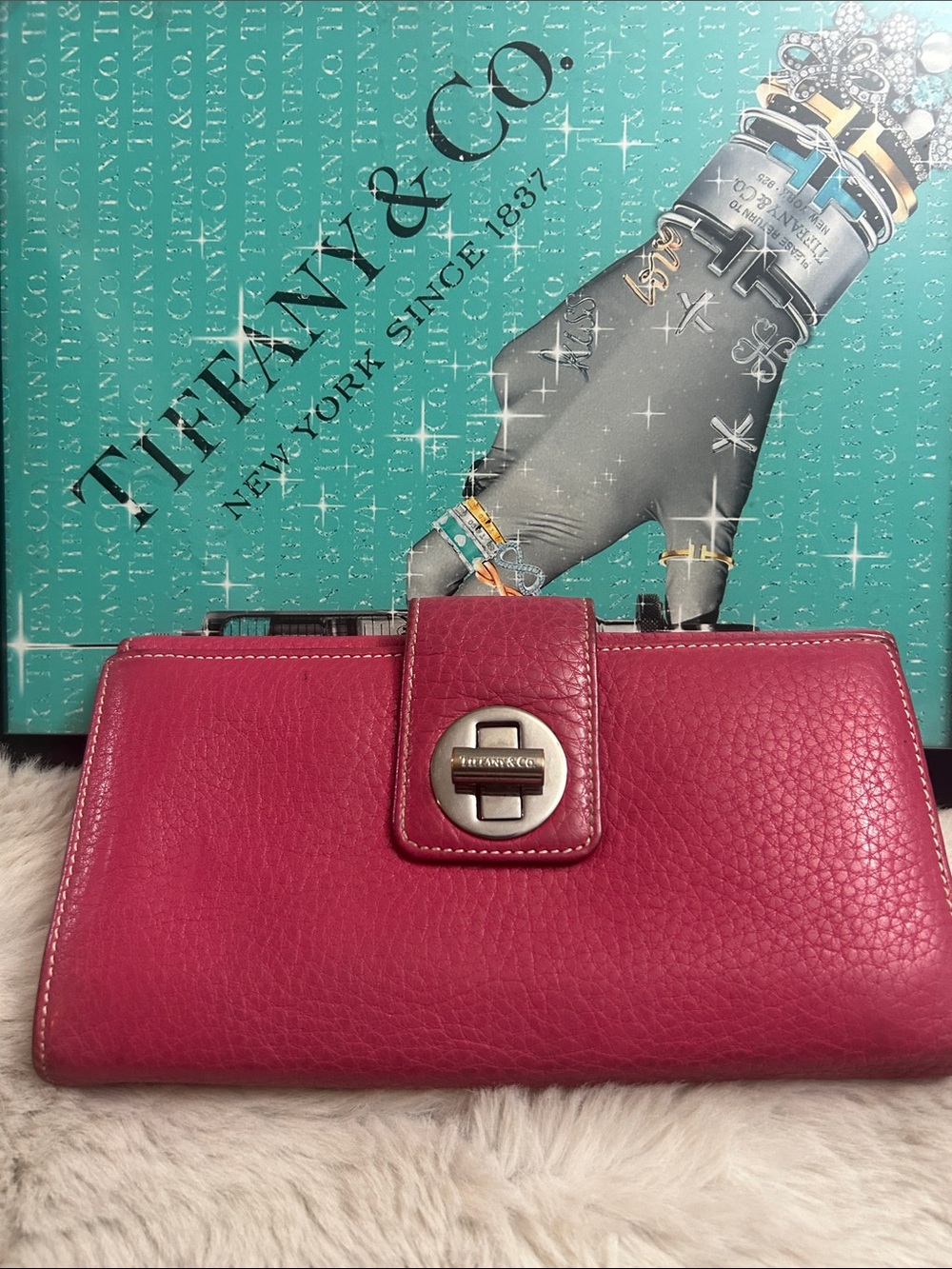 Tiffany & Co. pink and blue long leather wallet Retail $600-$750